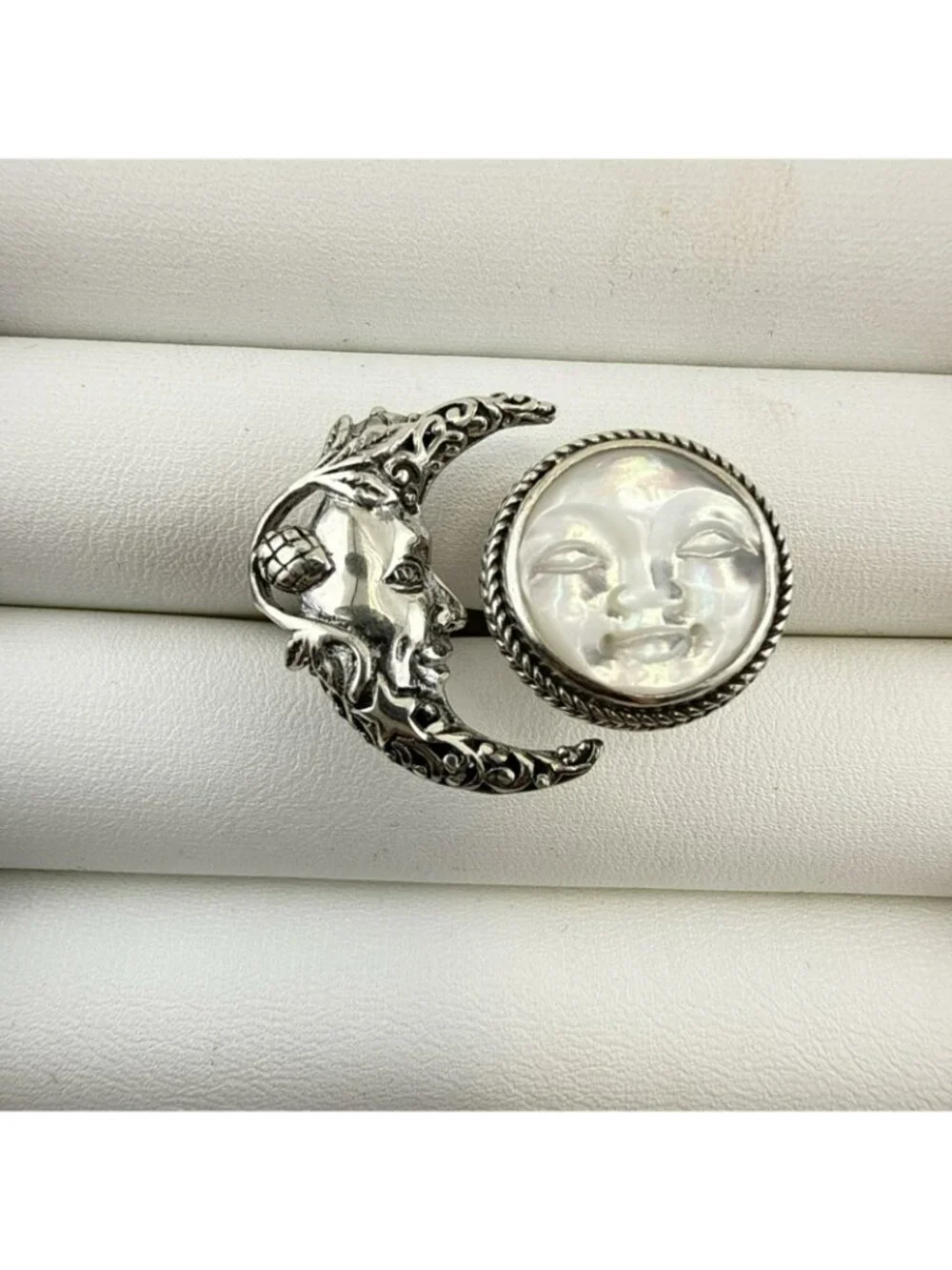 Sarda Sterling Silver Ring Moon Face Celestial Adjustable Sz 10-11.5 Bali 925